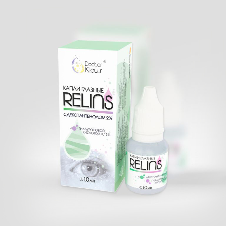 Капли глазные Relins с декспантенолом 2% и гиалуроновой кислотой 0,15%